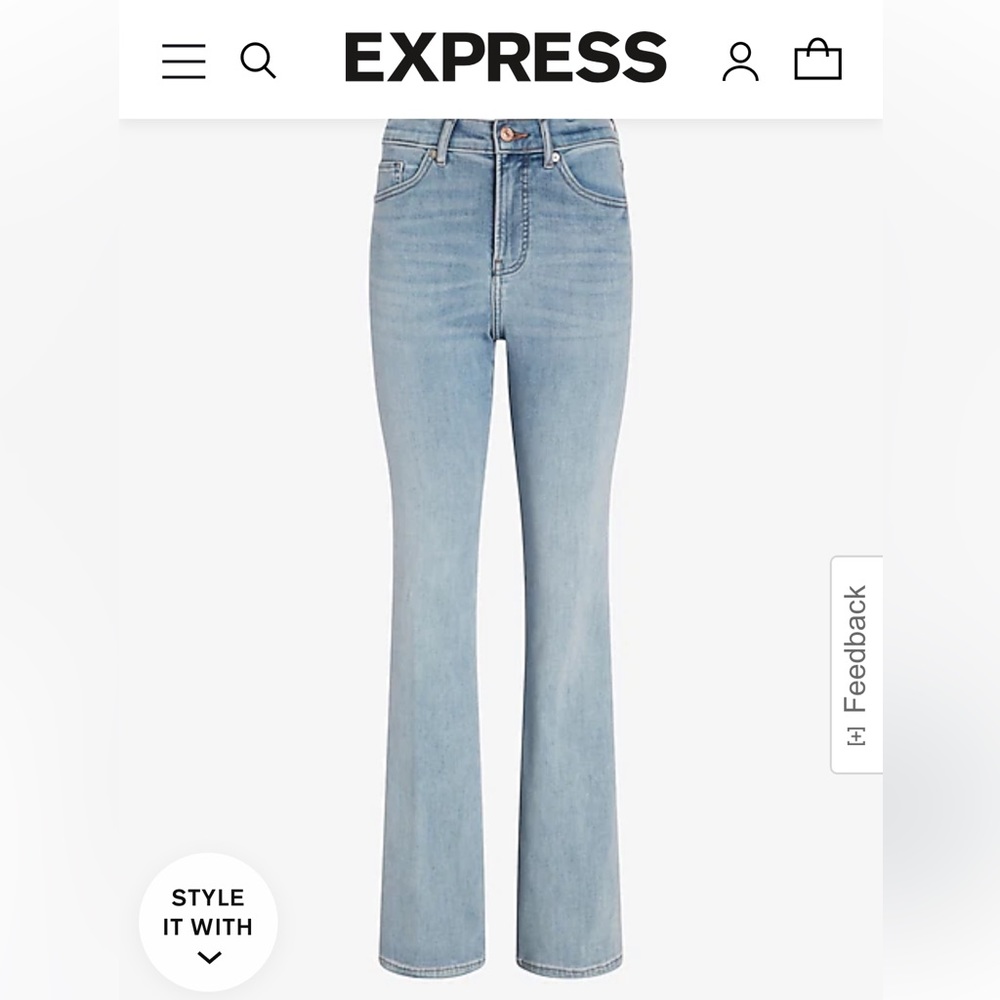 Light denim wash slim stretch flare express jeans